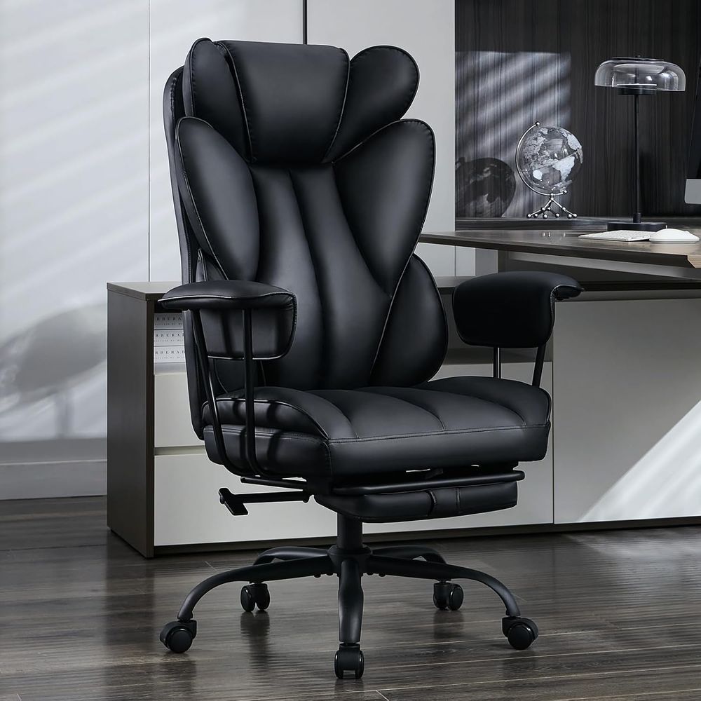 Ergonomic Office Chair - 大きくて背の高いオフィスデスクチェア - 足置き台付きの幅広人間工学に基づいたエグゼクティブチェア、ハイバックランバーサポート付きリクライニングゲーミングコンピュータチェア o