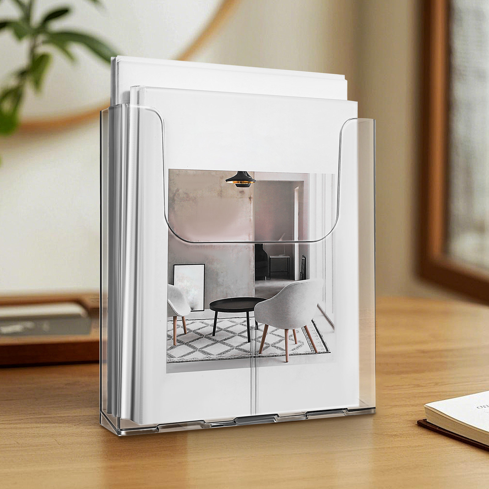 アクリル製壁掛け式書類ホルダー4個セット。透明なパンフレット - Document Holder Stand のレビューと価格