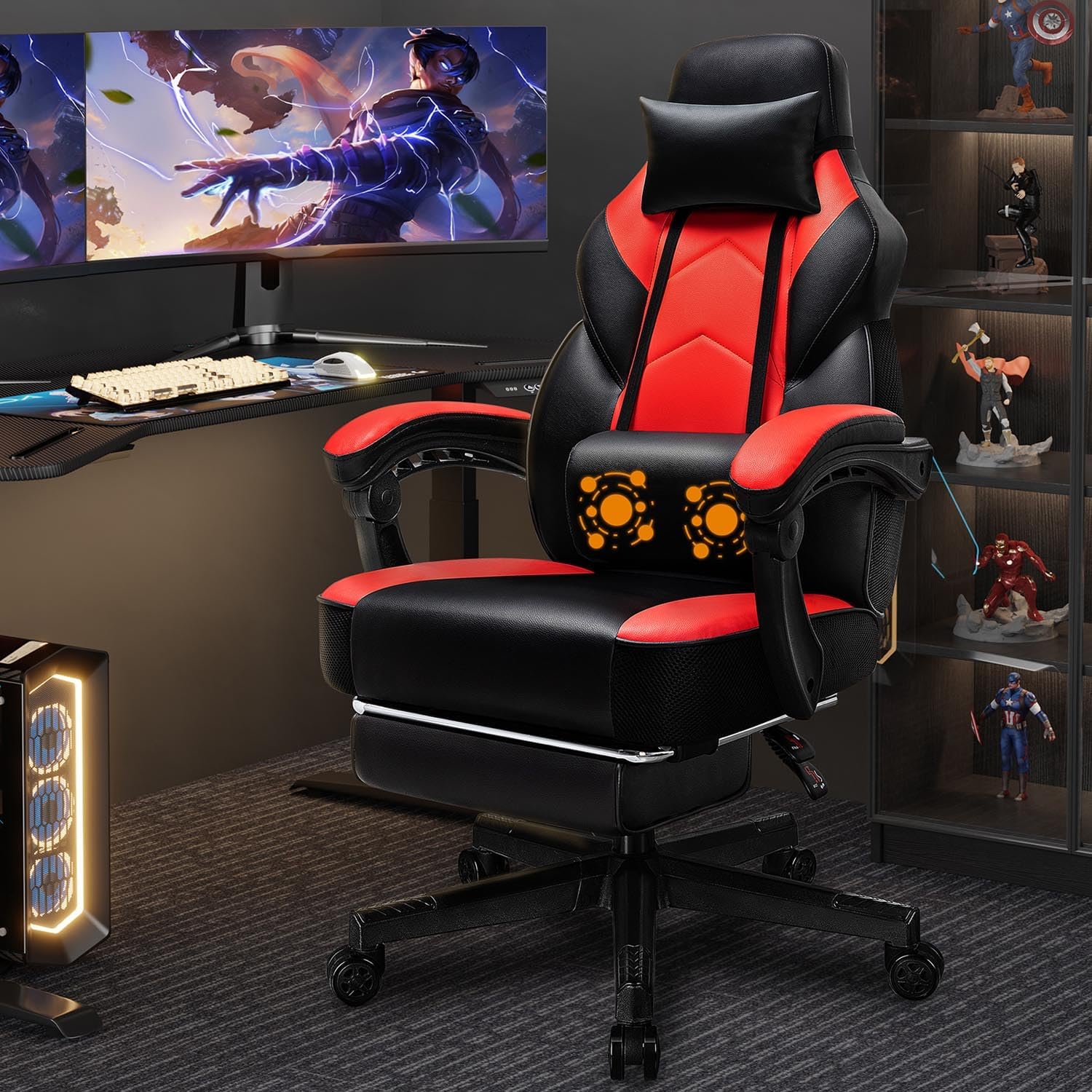 フットレスト付きゲーミングチェア、マッサージランバーサポート - Ergonomic Office Chair のレビューと価格
