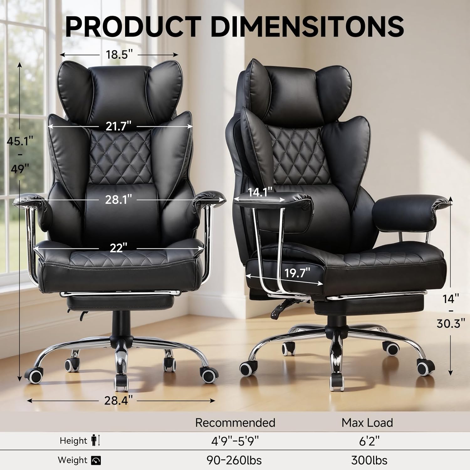 足置き台付き大型背の高いオフィスチェア、ハイバックレザーゲー - Ergonomic Office Chair のレビューと価格