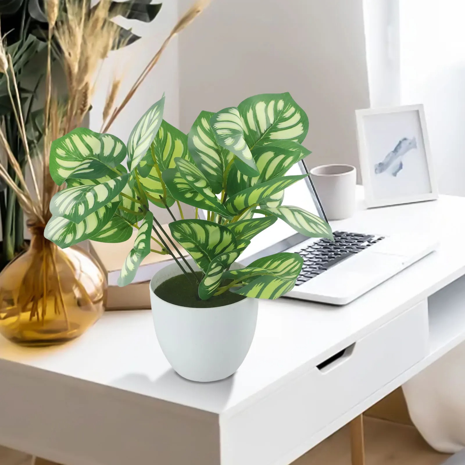 1PC 人工観葉植木鉢盆栽パーティーモールホームデスクトップ - Home Office Layout のレビューと価格