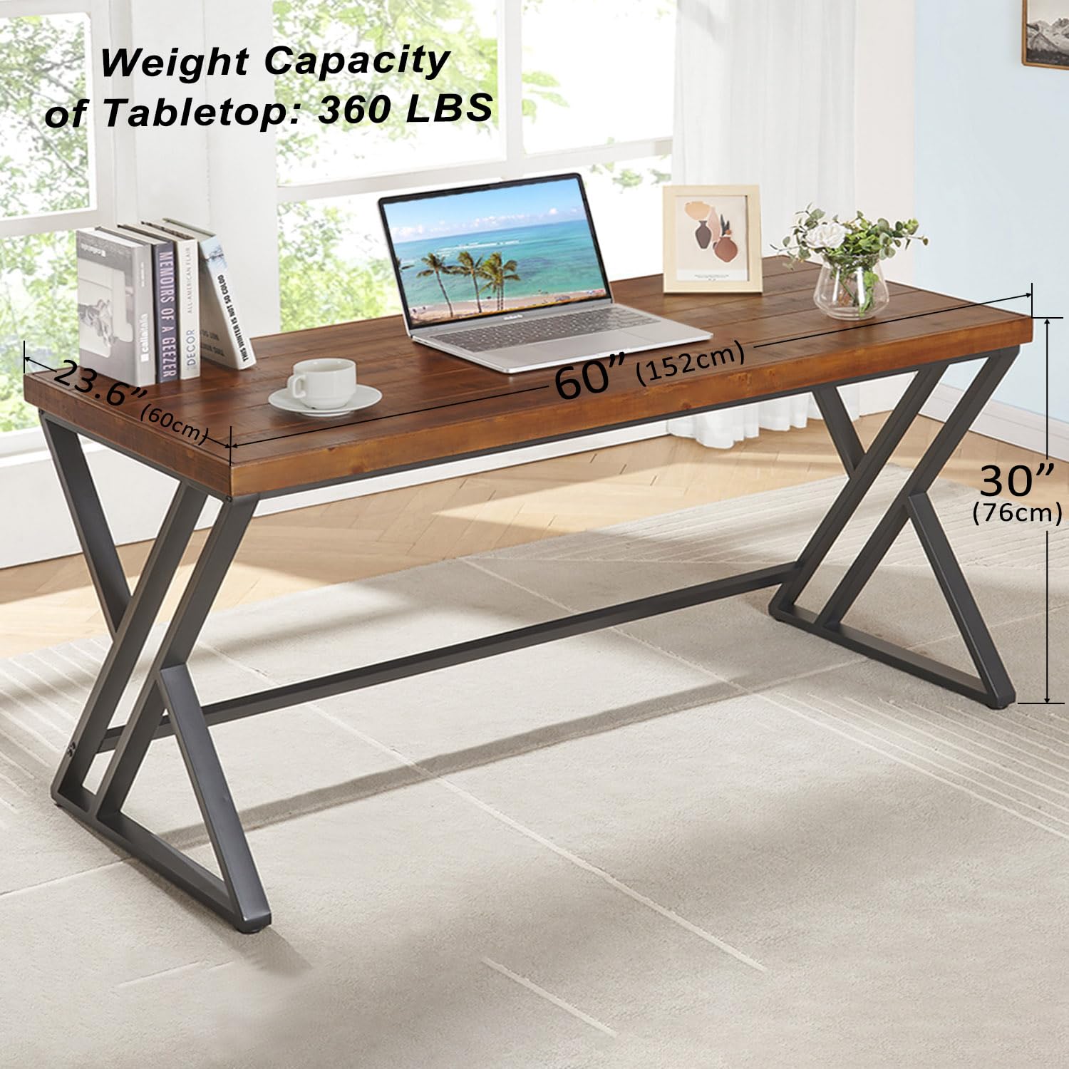60インチ無垢材コンピューターデスク、ファームハウス風ライテ - Home Office Work Table のレビューと価格
